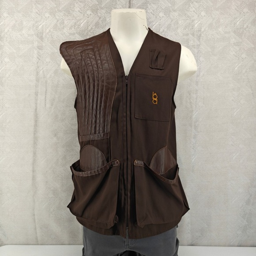 Vintage‎ Bob Allen Shooting Vest Mens Medium Brown Leather Trim Padded Full Zip